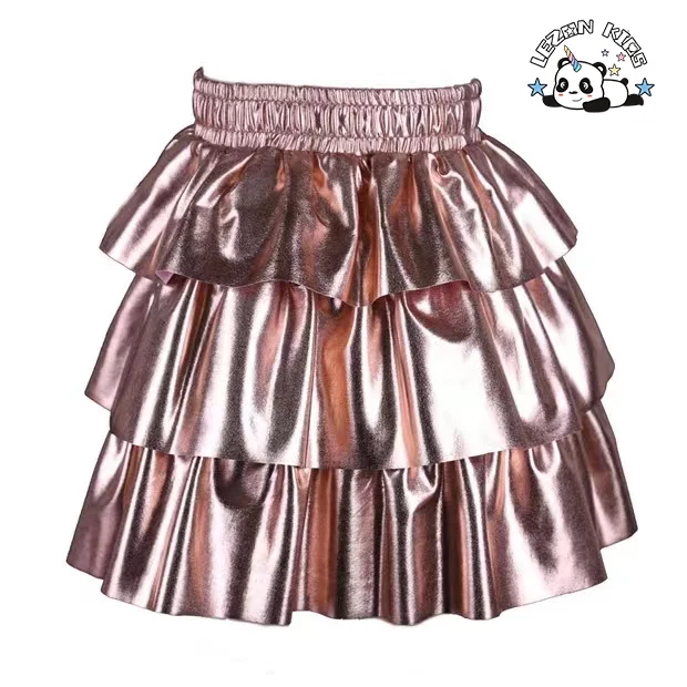 LEZONKIDS - Saias customizáveis para meninas novas moda verão cool metálico elástico cintura curta show festa para 2-14 anos de idade